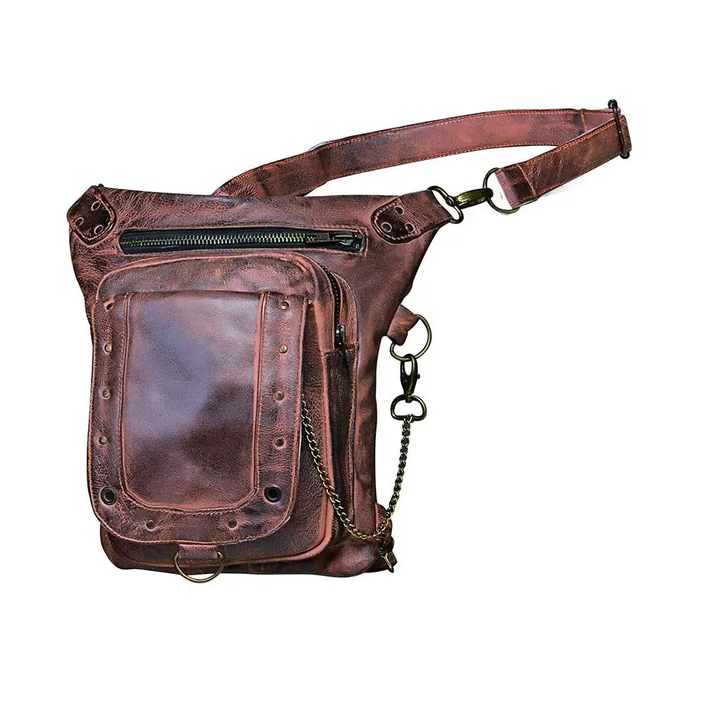 Unik Brown Leather Hip and Thigh Bag — 5735.TAN