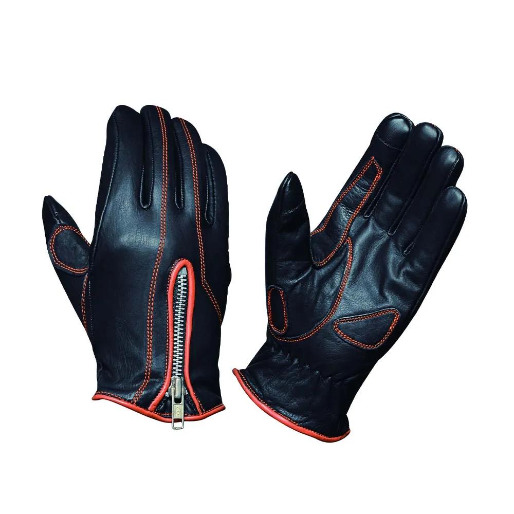 Unik Crimson Edge Women's Leather Gloves — Orange Stitching