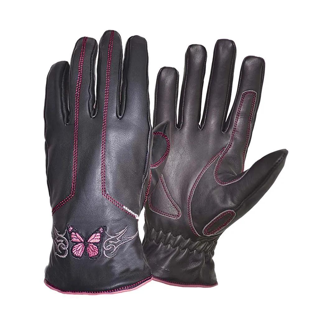 Unik Butterfly Grace Women's Leather Gloves — Pink Embroidery