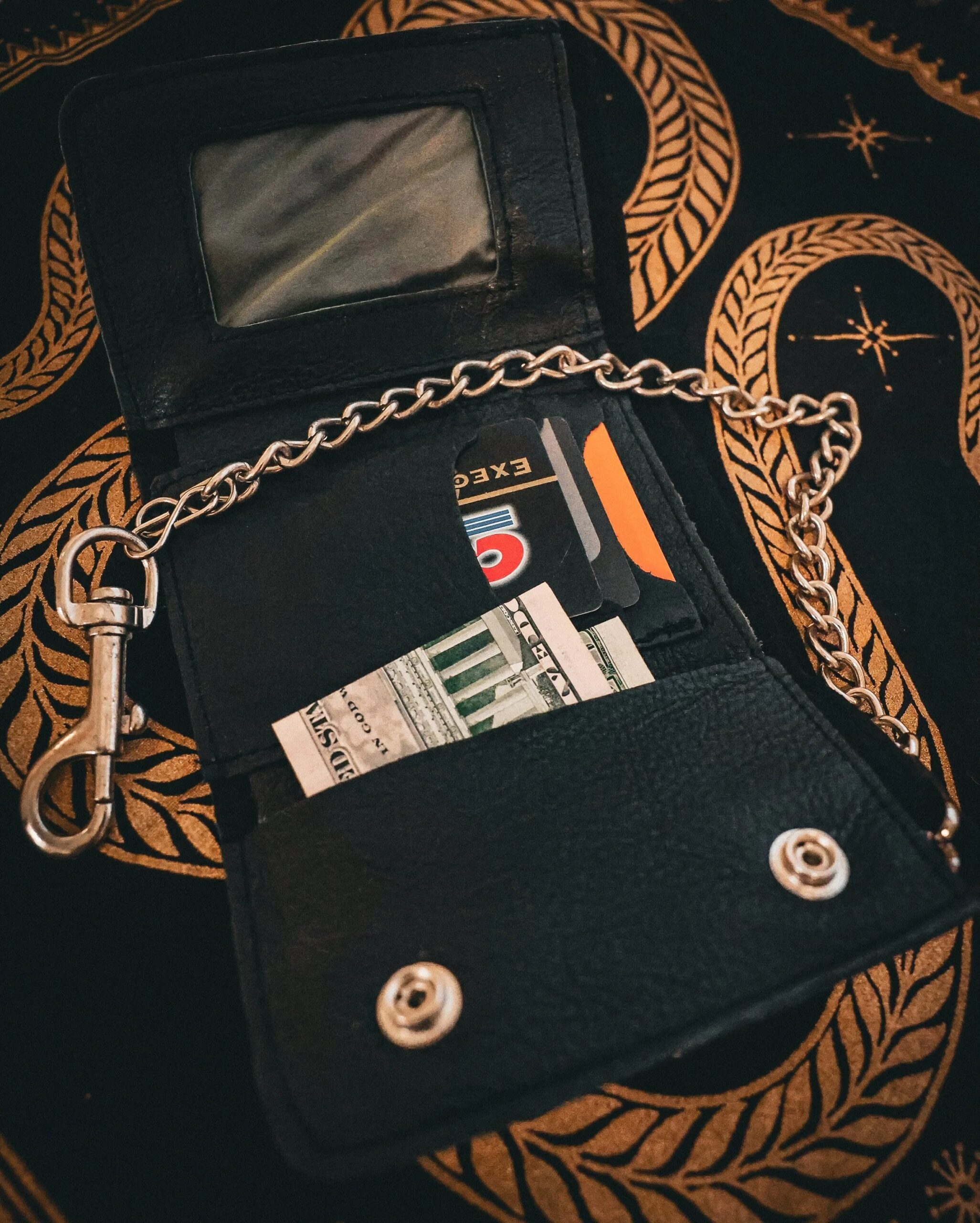 Unik Black Decorative Snap Trifold Chain Wallet — 9084.00 - Image 2