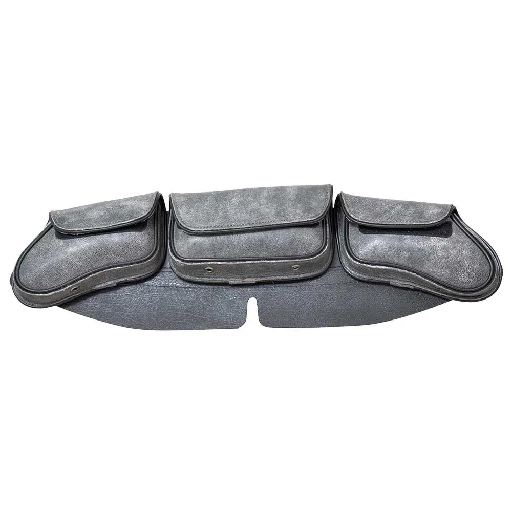 Unik Gray Leather Three-Pocket Windshield Bag — 9677.GN