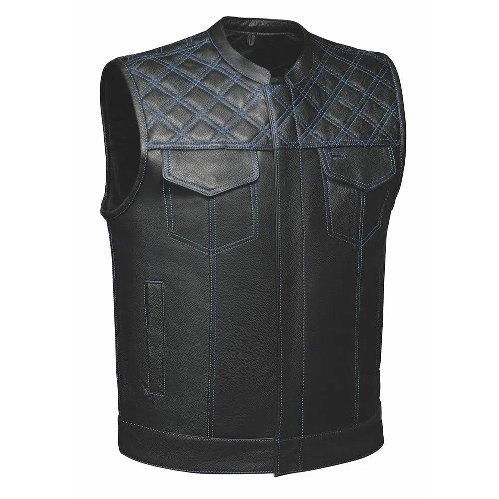 Alter Ego Blue Diamond - Men's Premium Leather Motorcycle Vest