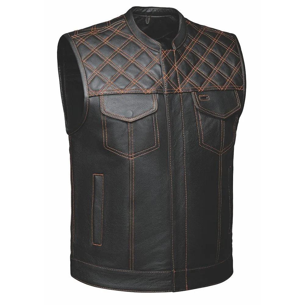 Alter Ego Orange Diamond - Men's Club Style Leather Motorcycle Vest