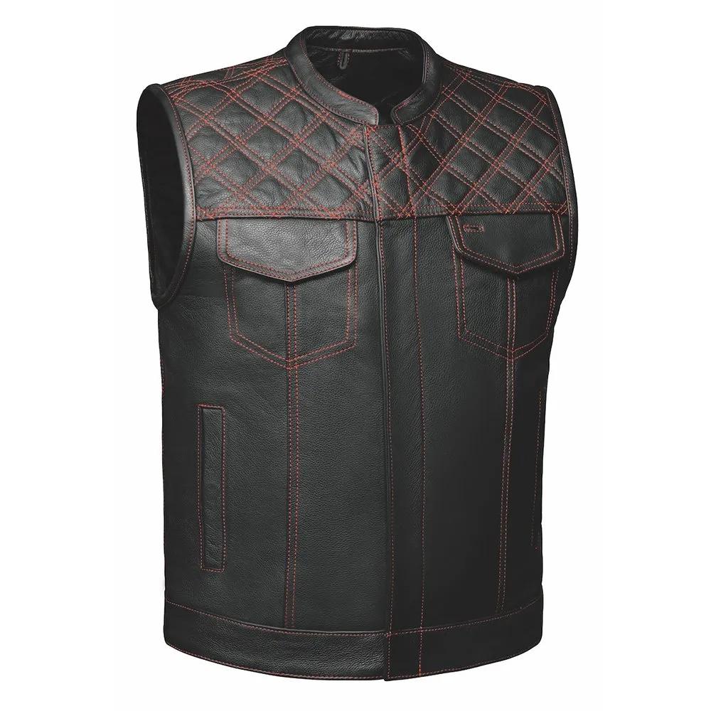 Alter Ego Red Diamond - Men's Club Style Leather Motorcycle Vest