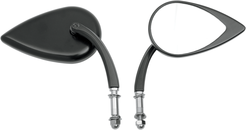 Drag Specialties Mirror - Side View - Teardrop - Black - Curved/Short Stem - Each