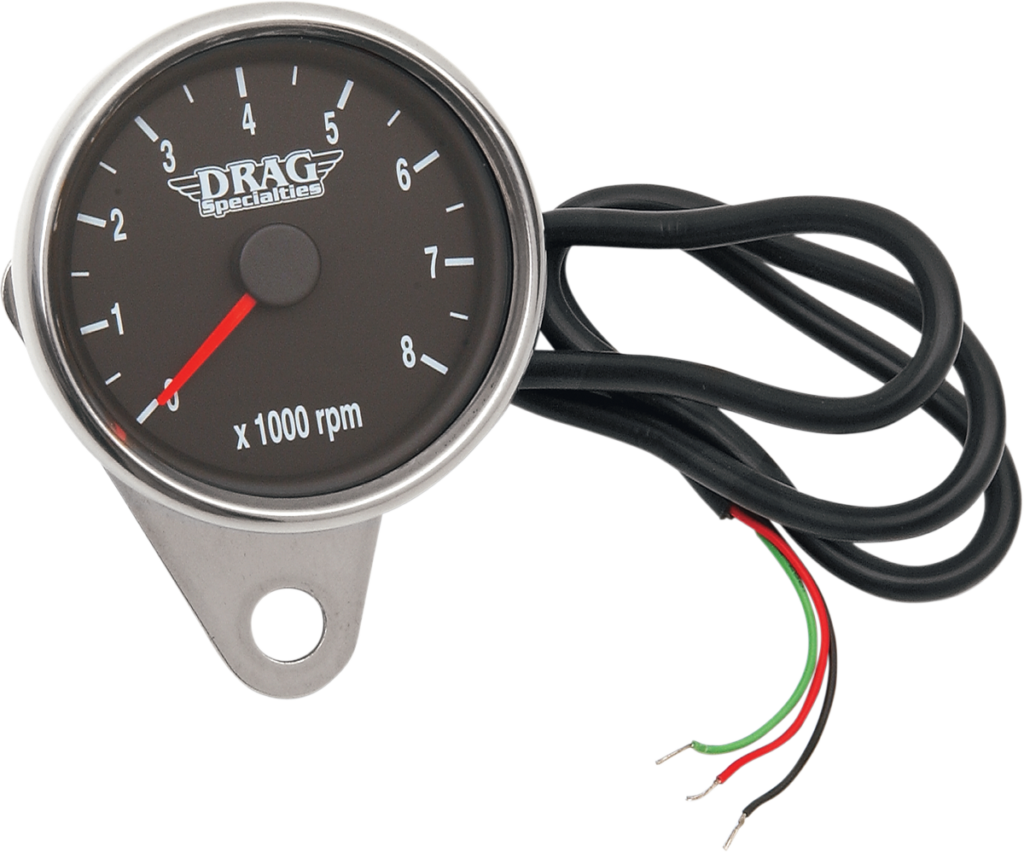 Drag Specialties Mini Electronic Tachometer - Polished - Backlit LED Black Face - 2.4"