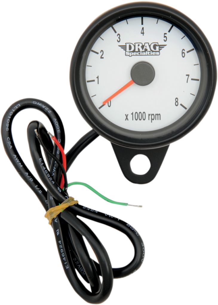 Drag Specialties Mini Electronic Tachometer - White - Backlit LED Black Face - 2.4"