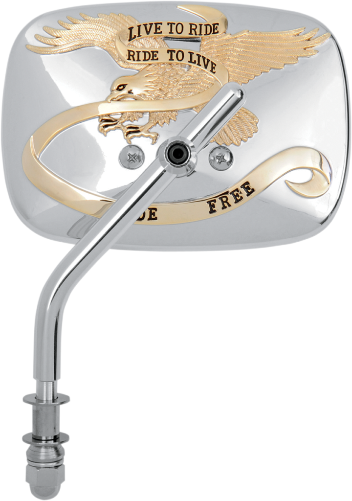 EMGO Mirror - "Live to Ride" - Side View - Rectangle - Gold/Chrome - Left