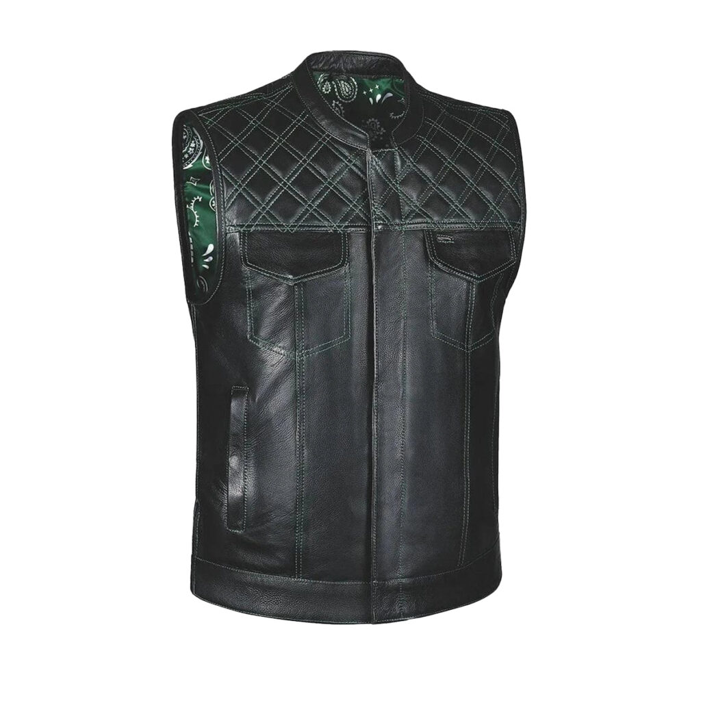 Alter Ego Green Diamond - Men's Club style Leather Motorcycle Vest