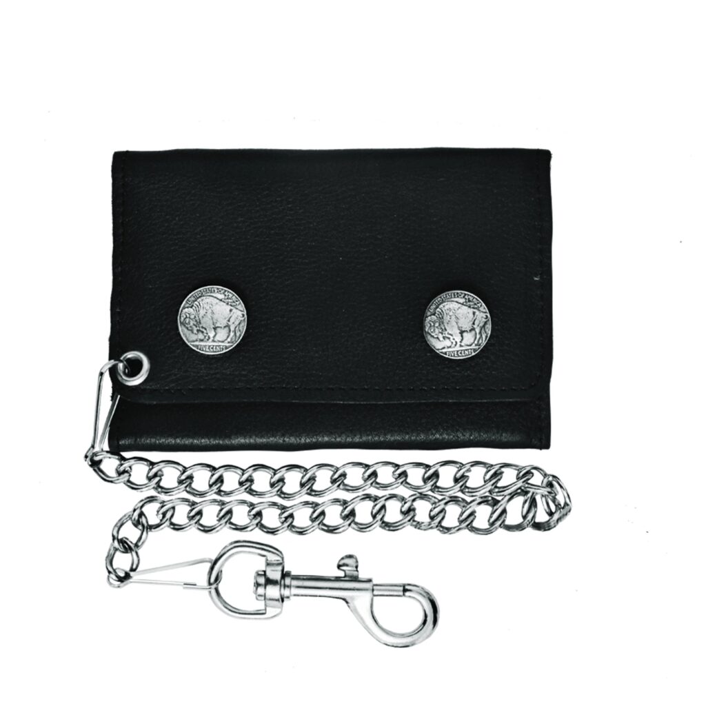 Unik Black Decorative Snap Trifold Chain Wallet — 9084.00