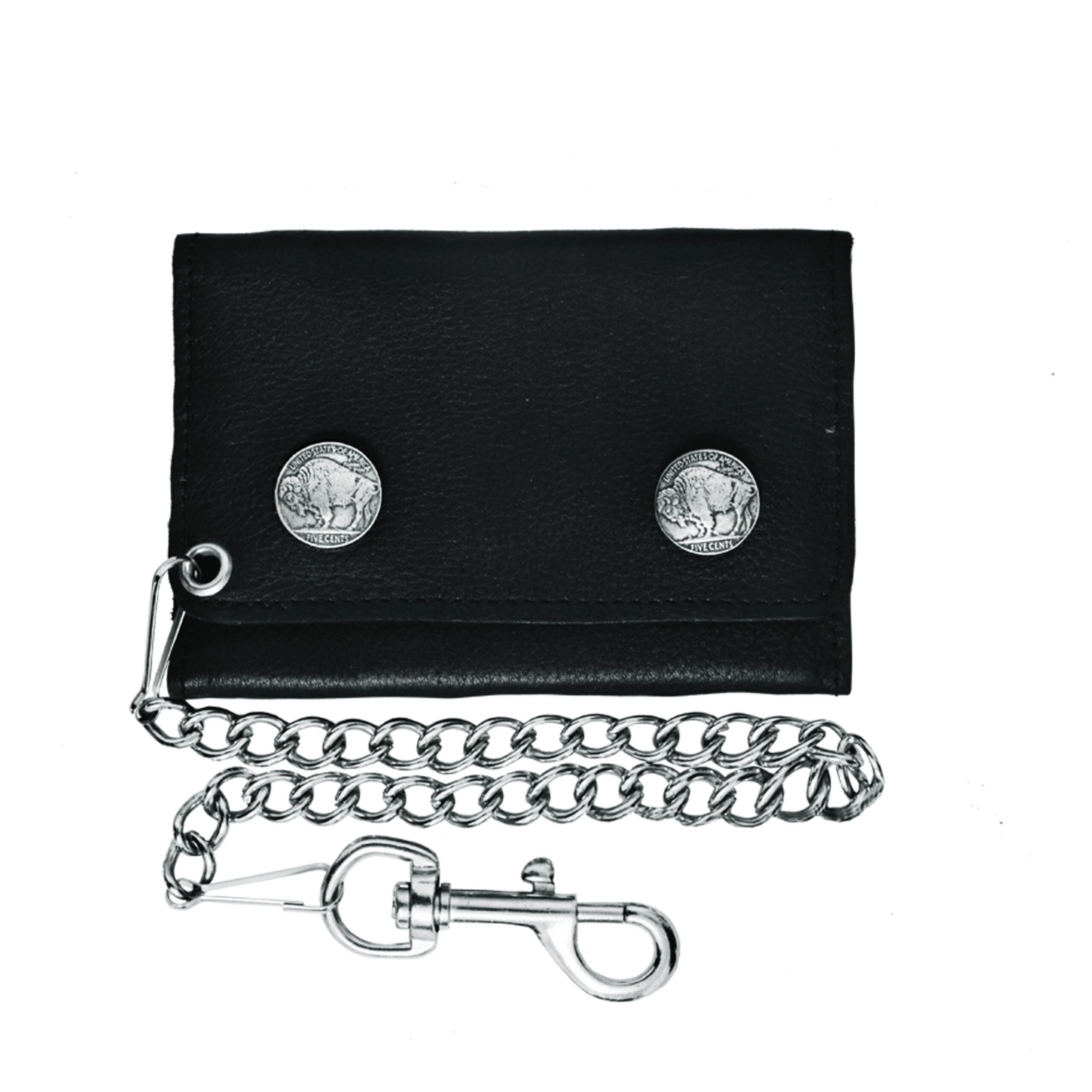 Unik Black Decorative Snap Trifold Chain Wallet — 9084.00