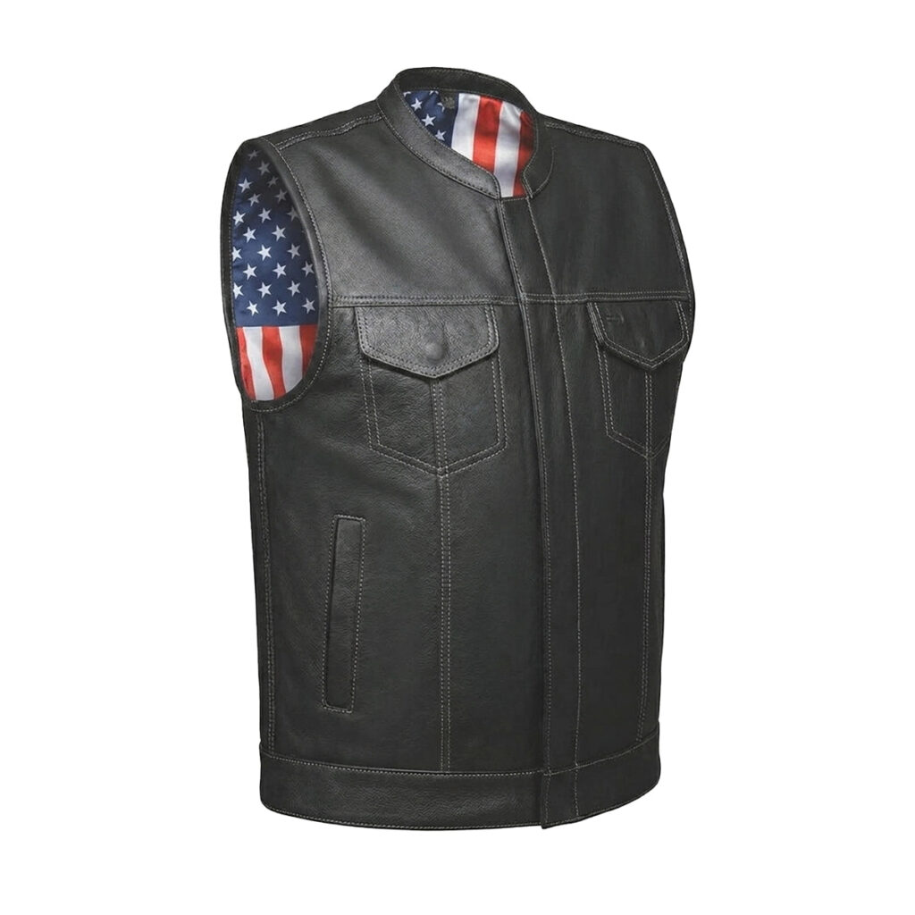Alter Ego Freedom - Men's USA Flag Liner Leather Motorcycle Vest