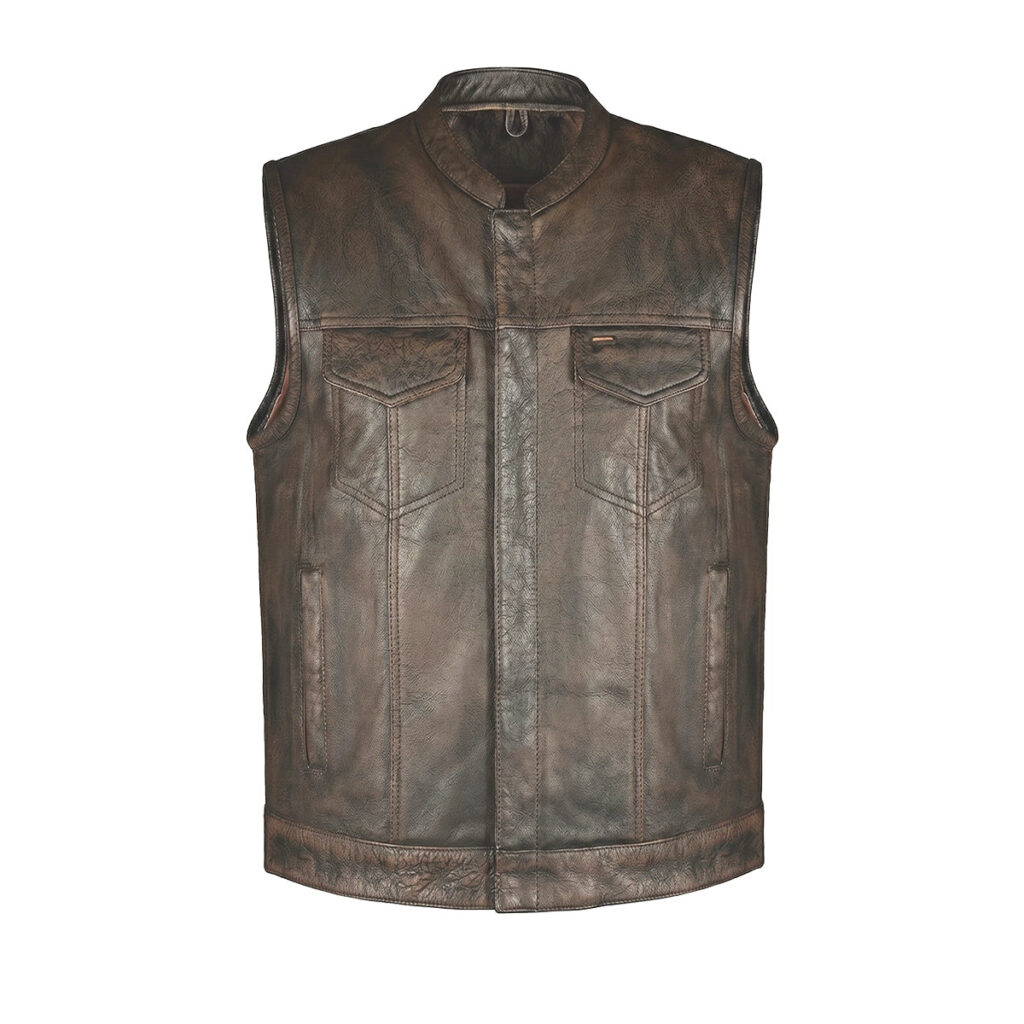 Alter Ego Spearfish - Men's Club Style Leather Motorcycle Vest (Brown)