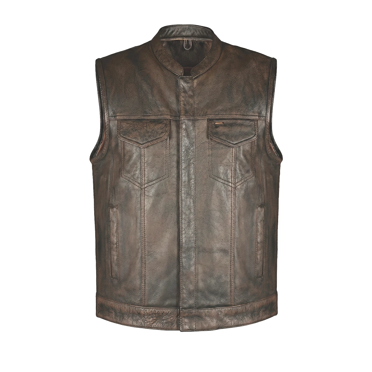 Alter Ego Spearfish - Men's Club Style Leather Motorcycle Vest (Brown)