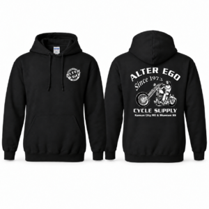 Alter Ego Black Gildan 18500 hoodie front and back
