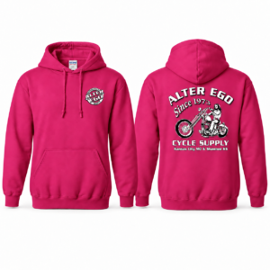 Alter Ego Pink (Heliconia) Gildan 18500 hoodie front and back