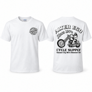 Alter Ego Motorcycle Supply White T-shirt front and back