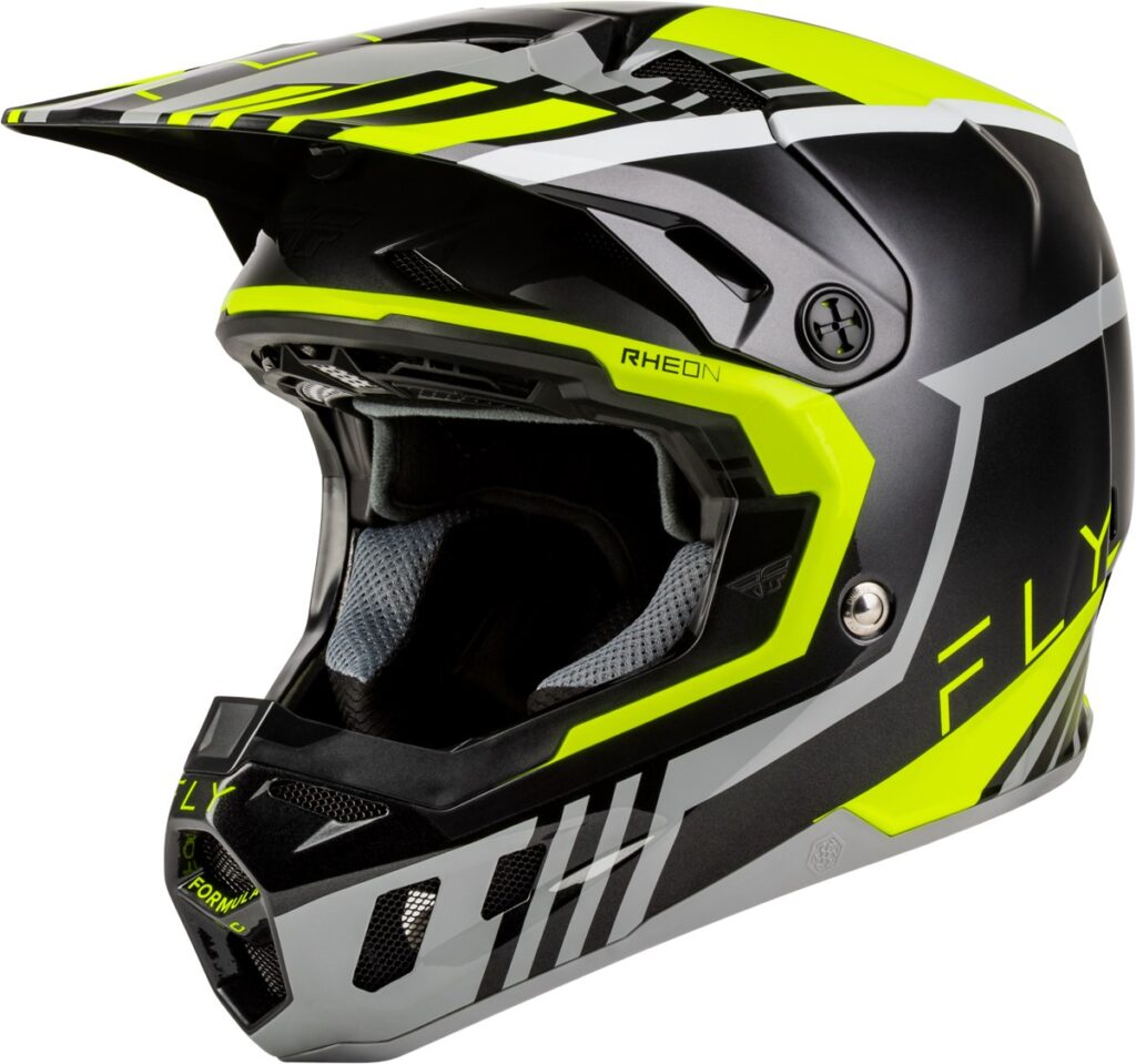 FLY RACING Youth Formula CC Strike Helmets (2027) — Grey/Black/Hi-Vis Yellow