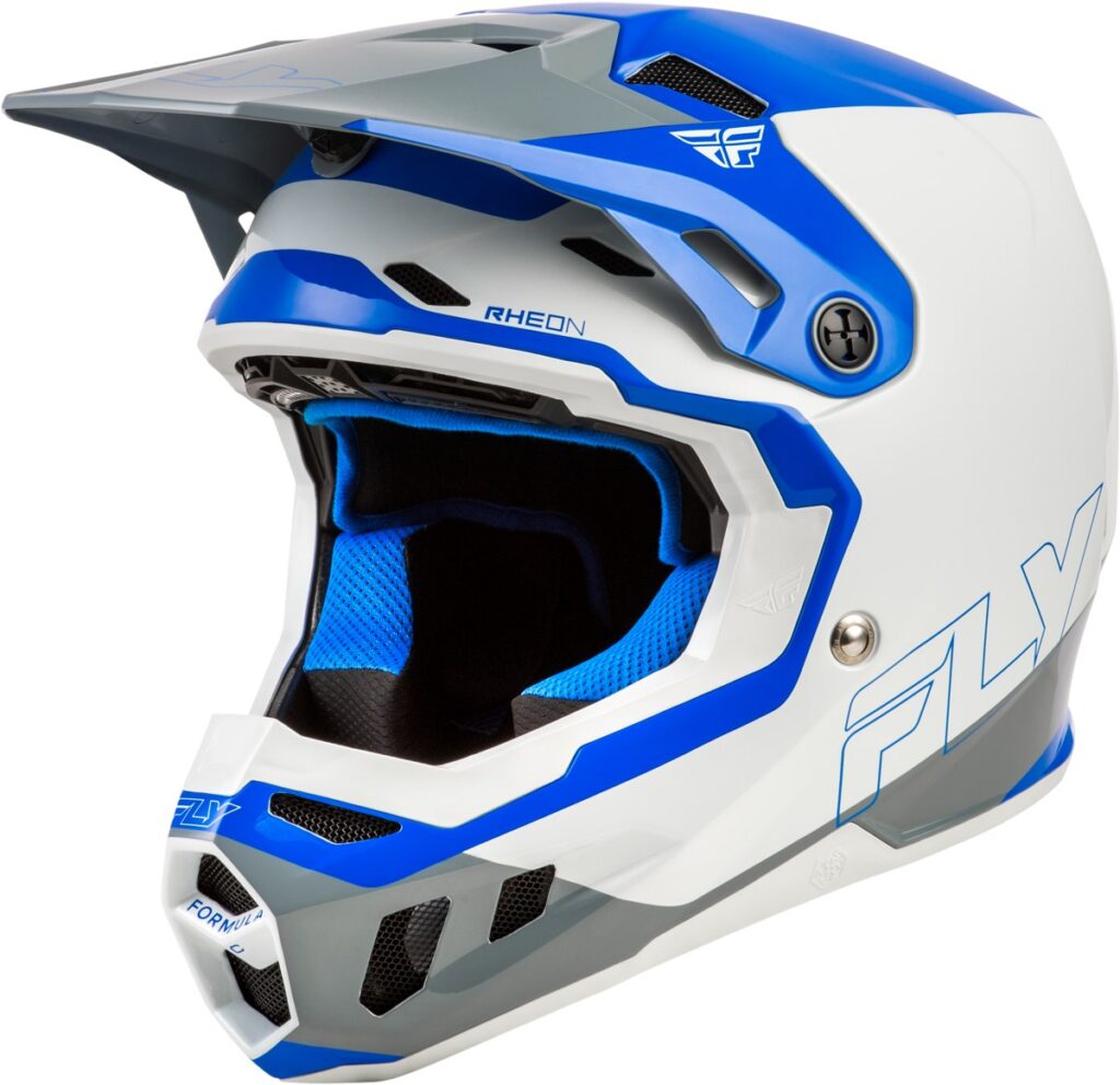 FLY RACING 2026 Youth Formula CC Glide Helmet — Blue/Light Grey/Grey