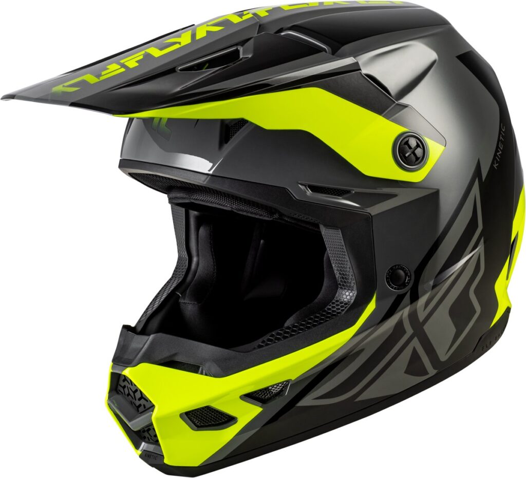 FLY RACING 2026 Kinetic Crest Helmet — Grey/Black/Hi-Vis Yellow