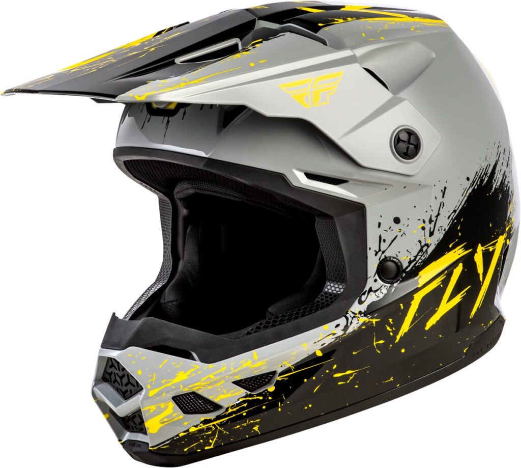 FLY RACING Youth Kinetic Drip Helmet (2026) — Grey/Black/Yellow