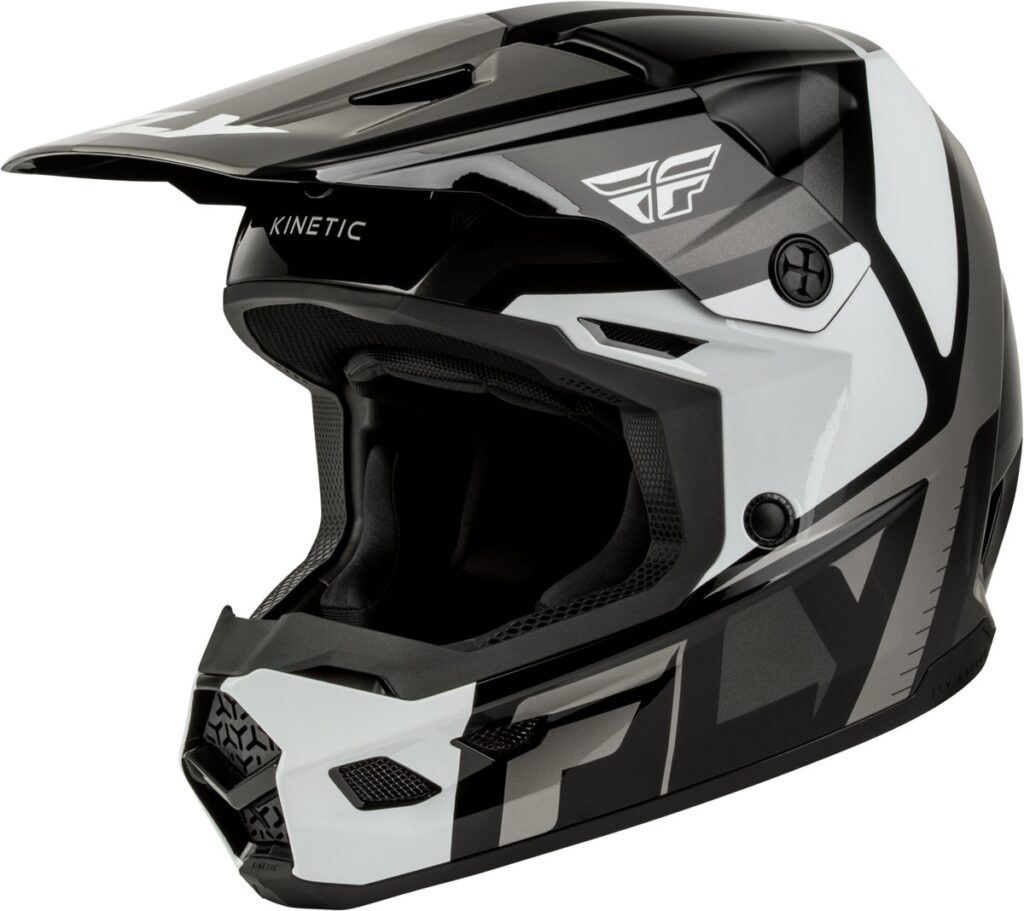 FLY RACING Youth Kinetic Scrap Helmets (2027) — Black/White/Grey