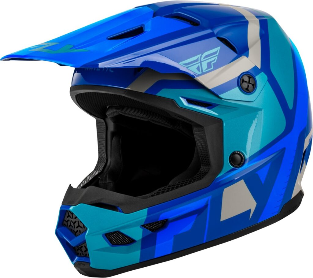 FLY RACING Youth Kinetic Scrap Helmets (2027) — Blue/Light Blue/Grey