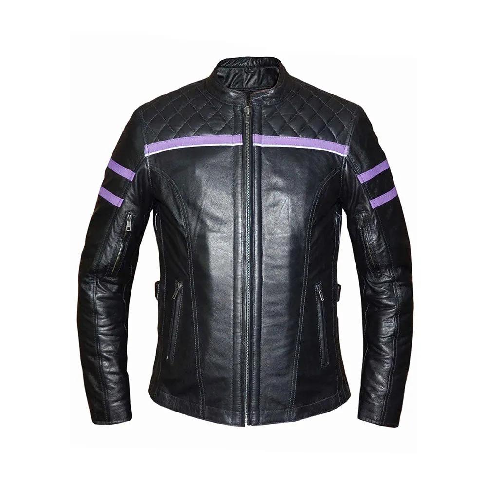 Alter Ego Lavender Women's Leather Jacket — Black/Purple