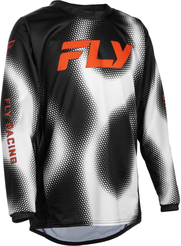 FLY RACING Youth Kinetic Torch Jersey (2027) — Black/White/Orange — TORCH