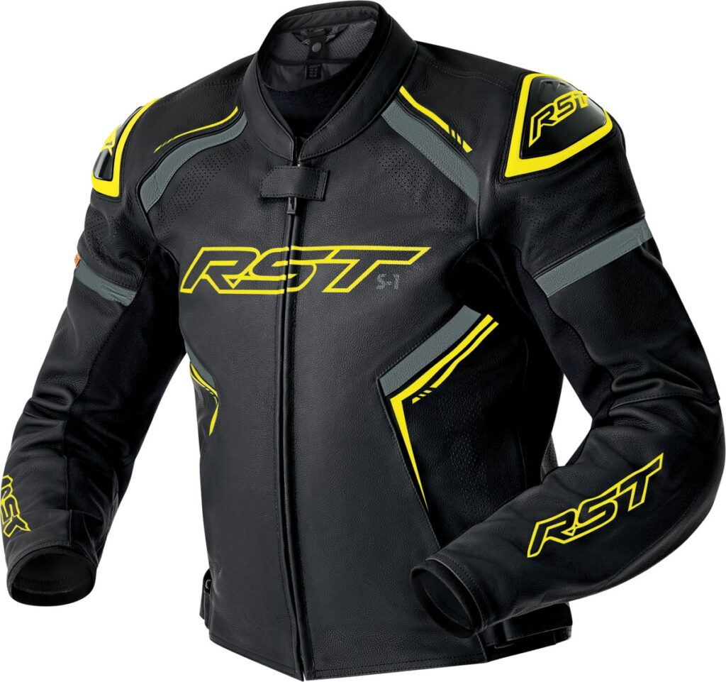 RST S1 Air D3O Leather Jacket — Black/Grey/Fluorescent Yellow