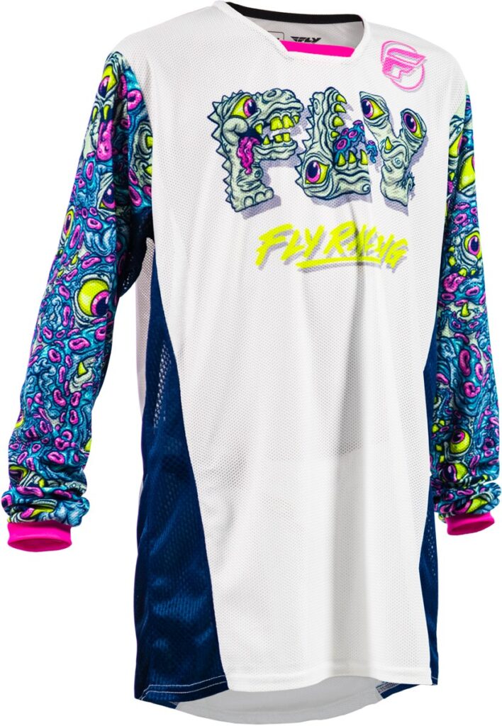 FLY RACING Youth Kinetic Mutant Mesh Jersey (2026) — White/Blue/Multi — MUTANT
