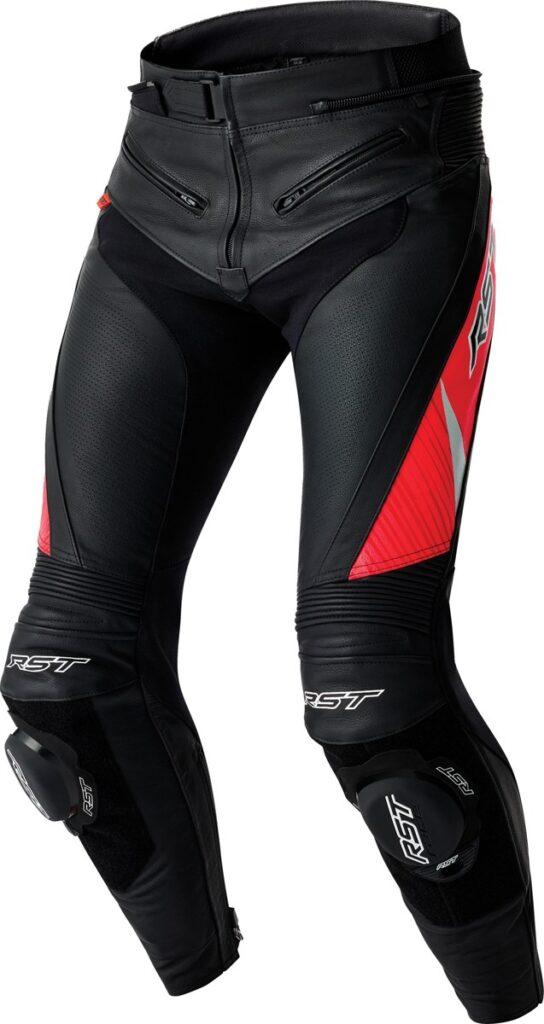 RST Tractech Evo D3O Leather Pants — Black/Fluorescent Red