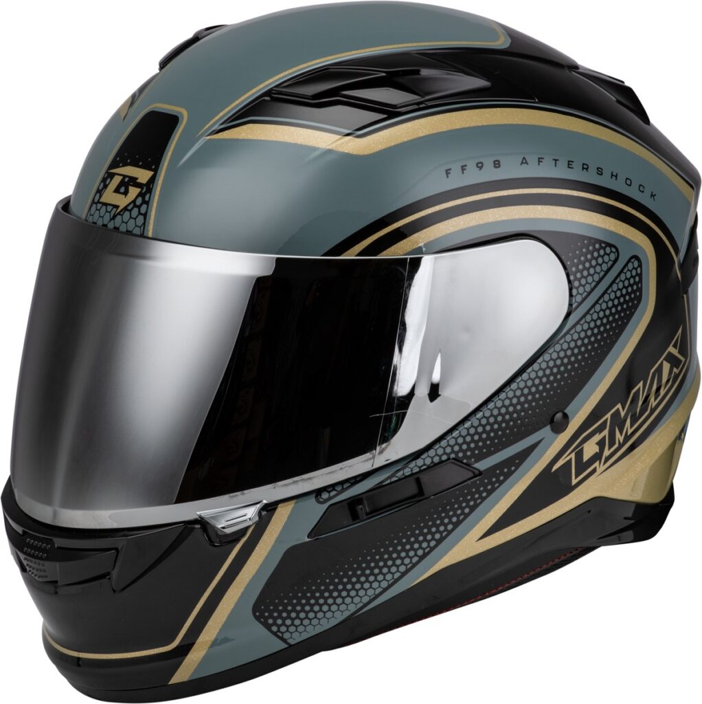 GMAX FF-98 Aftershock Helmet — Grey/Gold Metallic — AFTERSHOCK