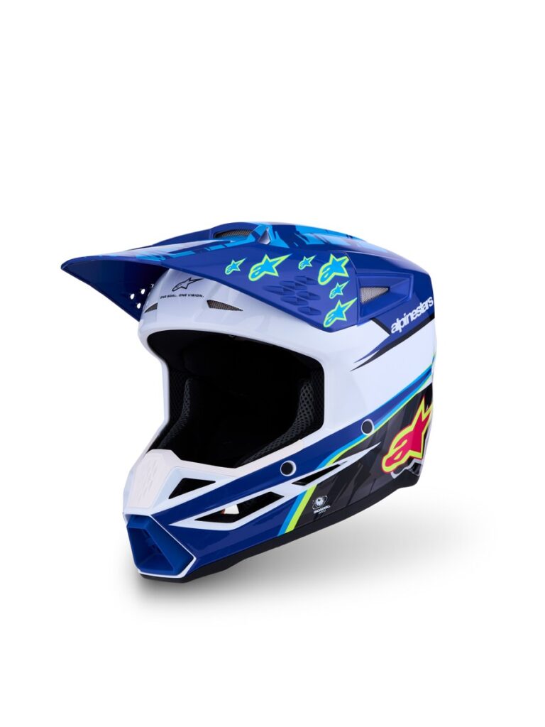 ALPINESTARS Youth SM3 Falcon Helmet (2027) — BLUE/WHITE/BLACK/PINK FLUO/YELLOW FLUO