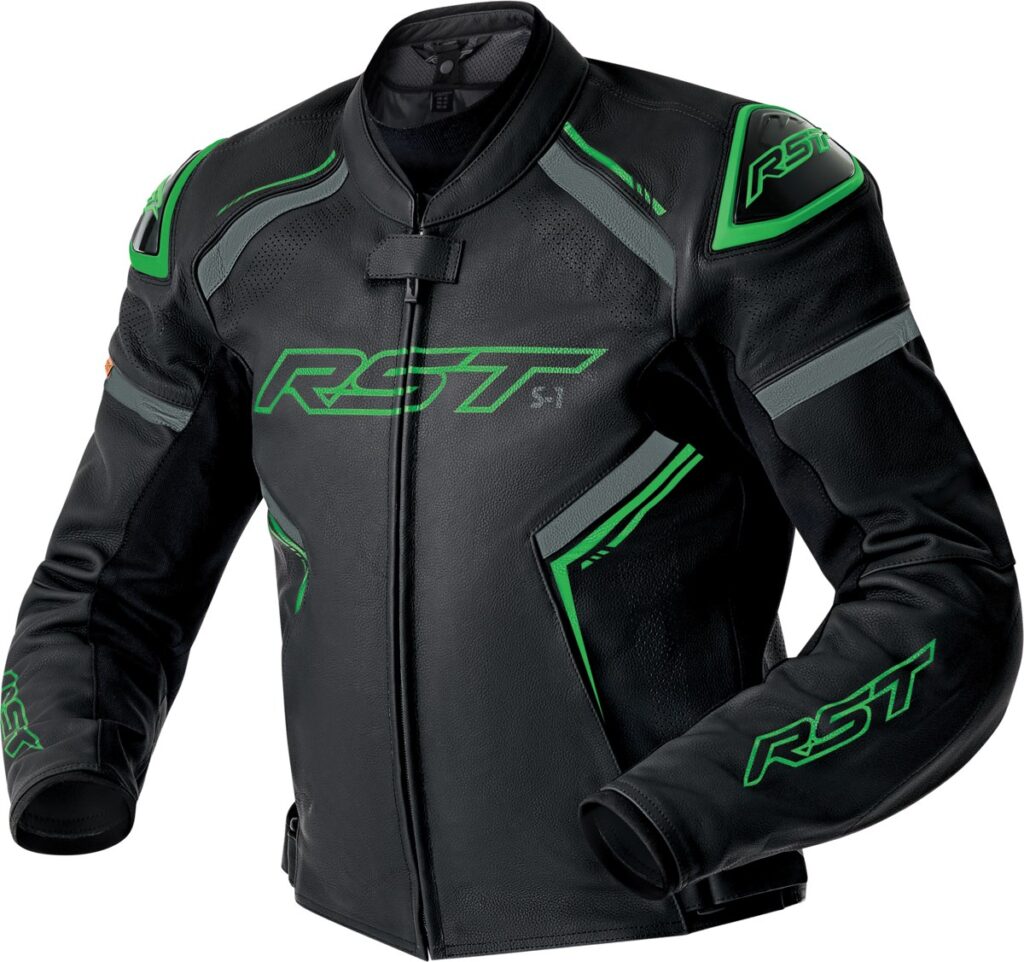 RST S1 Air D3O Leather Jacket — Black/Grey/Fluorescent Green