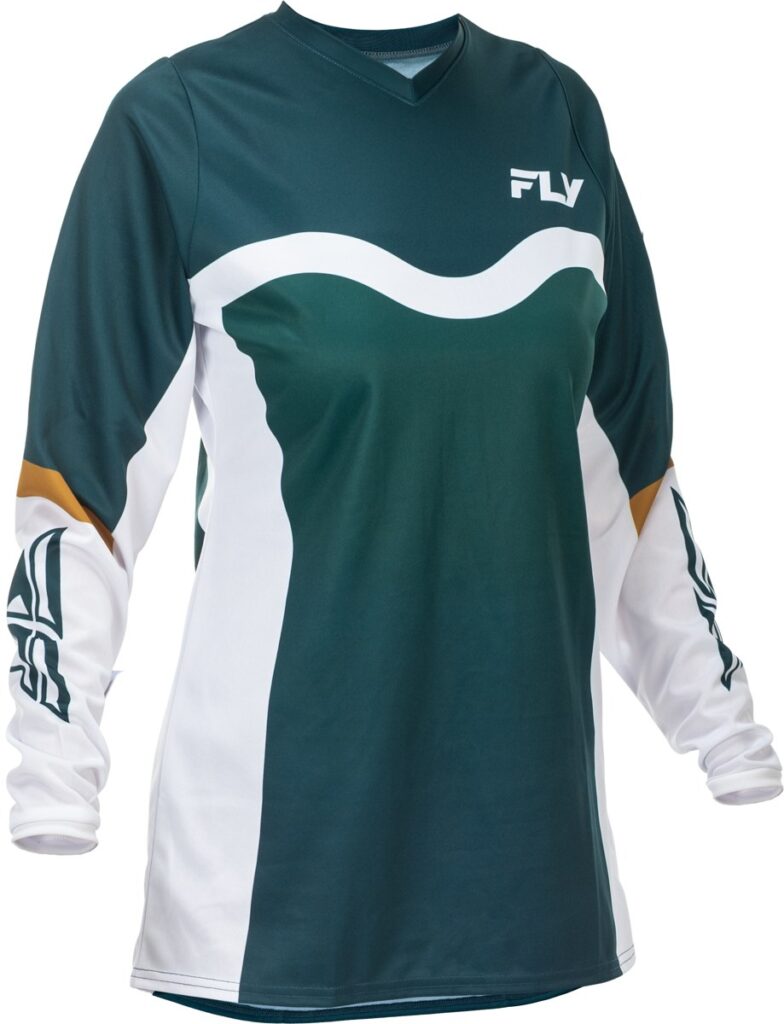 FLY RACING Women's F-16 Jersey (2026) — Teal/White/Gold