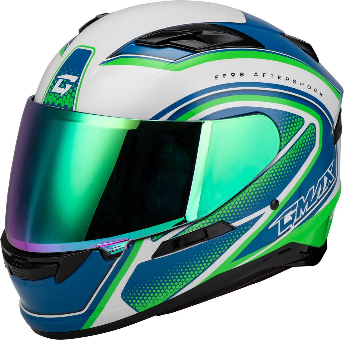 GMAX FF-98 Aftershock Helmet — White/Neon Green — AFTERSHOCK