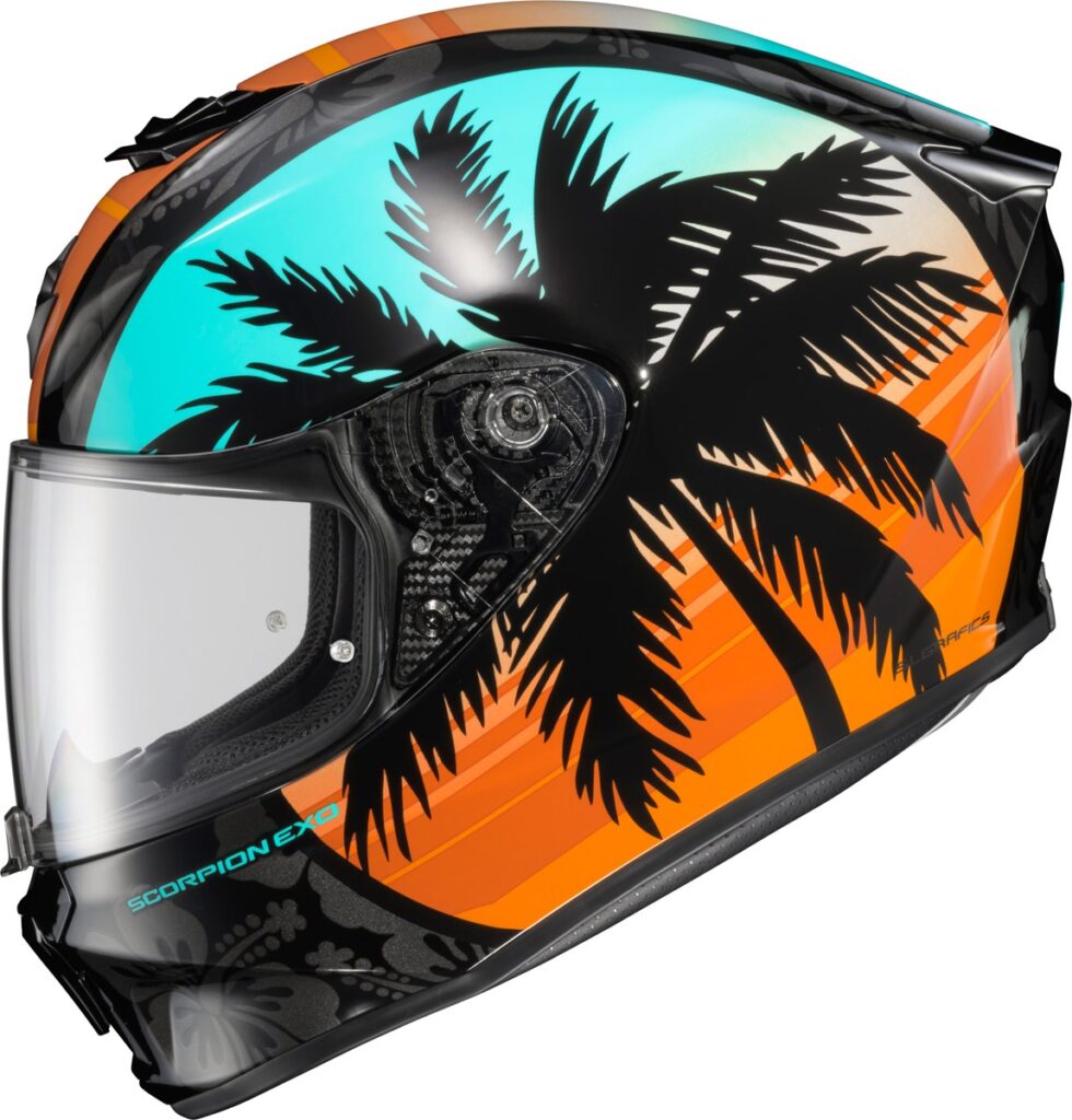 SCORPION EXO EXO-R330 Full-Face Helmet — Light Blue/Orange — TUBBS