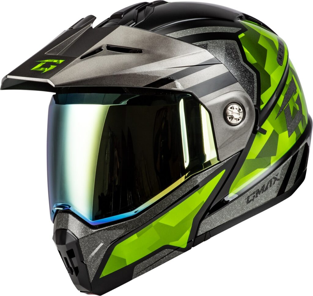 GMAX MD-74 Striker Modular Helmet — Black/Silver/Green Metallic — STRIKER