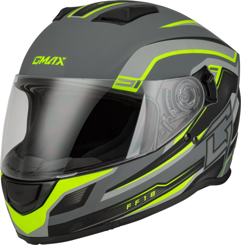 GMAX FF-18 Drift Helmet (2024) — Matte Grey/Hi-Vis — DRIFT