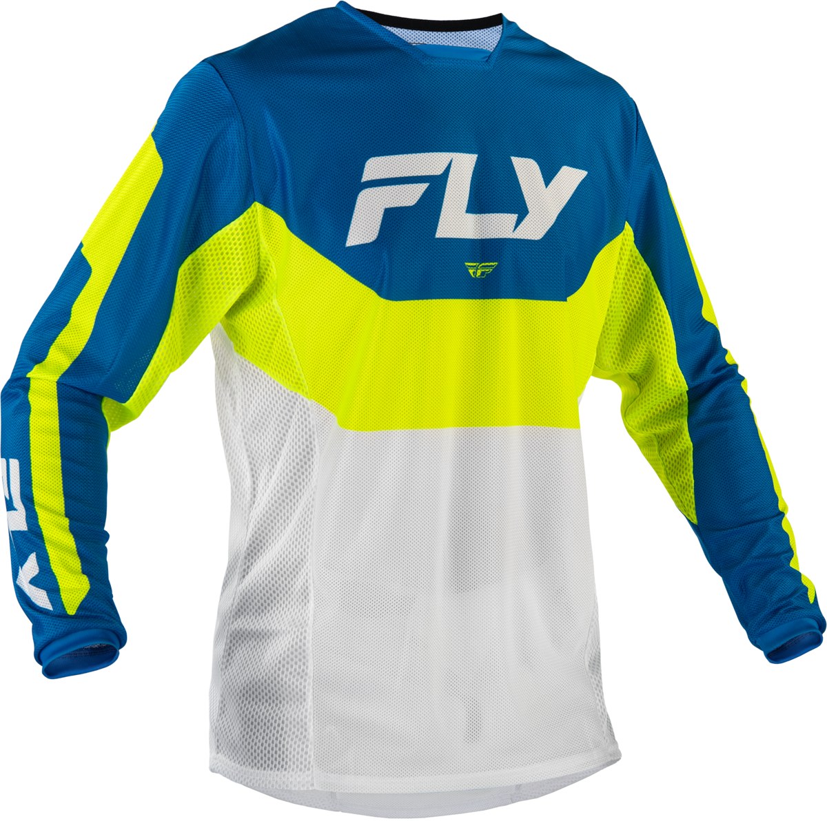 FLY RACING Kinetic Mesh Jersey (2026.5) — Blue/White/Hi-Vis Yellow